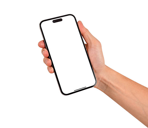 istock Hand showing smartphone with blank screen isolated on white background. High quality studio shot. Concept for technology, business, finance and advertising. 2209702688