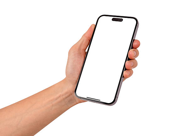 istock Hand showing smartphone with blank screen isolated on white background. High quality studio shot. Concept for technology, business, finance and advertising. 2209702720