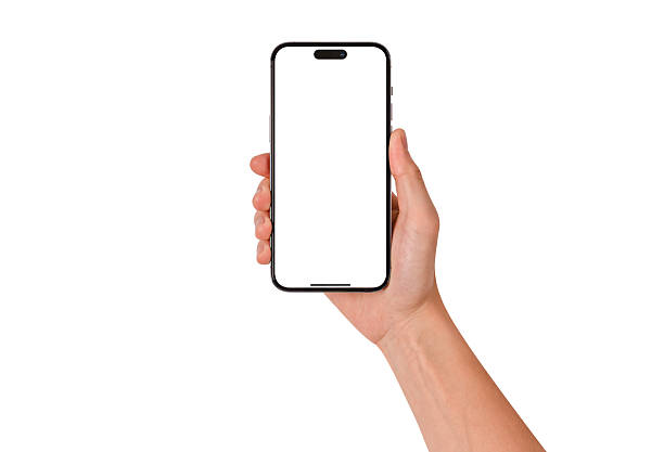 istock Hand showing smartphone with blank screen isolated on white background. High quality studio shot. Concept for technology, business, finance and advertising. 2209702727