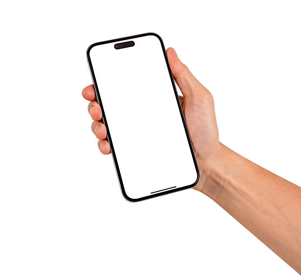 istock Hand showing smartphone with blank screen isolated on white background. High quality studio shot. Concept for technology, business, finance and advertising. 2209703482