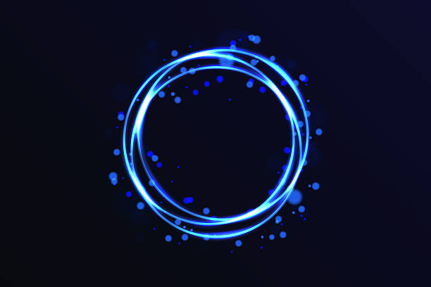 istock Neon circles.Abstract bright colorful geometric design.Trace of flaming magic ring,vortex. 2209704583