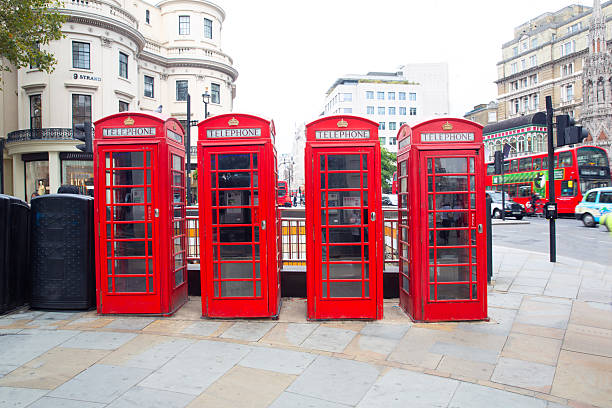 England London, old style telephone booths boxes.