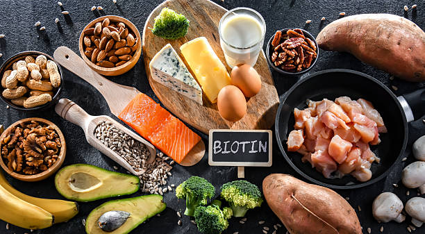 istock Composition with food products rich in biotin 2209708331