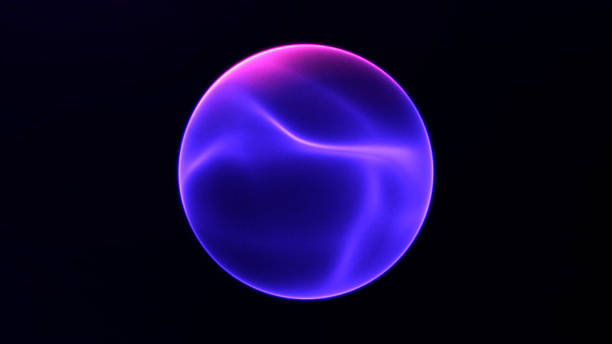 istock Purple pink plasma energy orb on dark fantasy background. Glowing gradient core in space. Shiny digital power minimalistic sphere. 2209712273