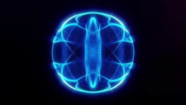istock Abstract blue energy sphere flowing on dark futuristic background. Dynamic glowing magic waveform orb. 2209712277