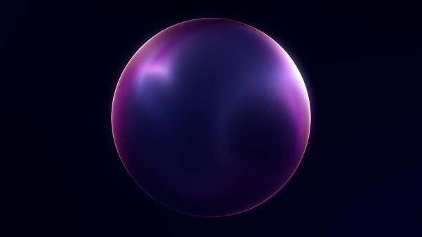 Gradient coloured minimalistic energy orb on dark technology background. Shiny pink purple magic plasma sphere. Luxury digital fantasy neon ball. Bright flowing shape illustration