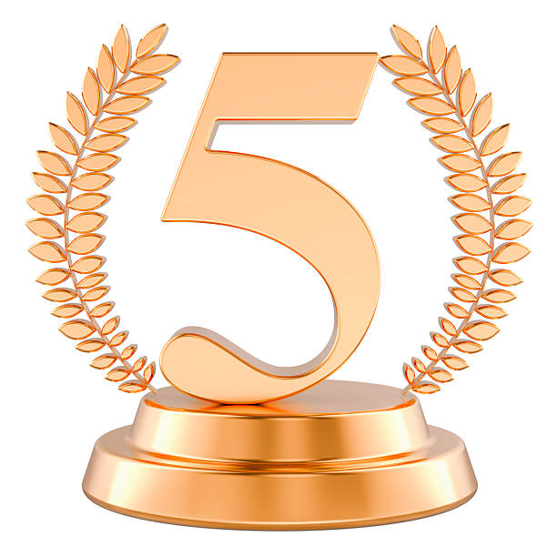 istock Fifth place golden trophy cup, 3D rendering 2209718369