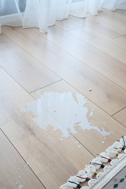 istock Spilled white milk on a wooden floor , 2209718654
