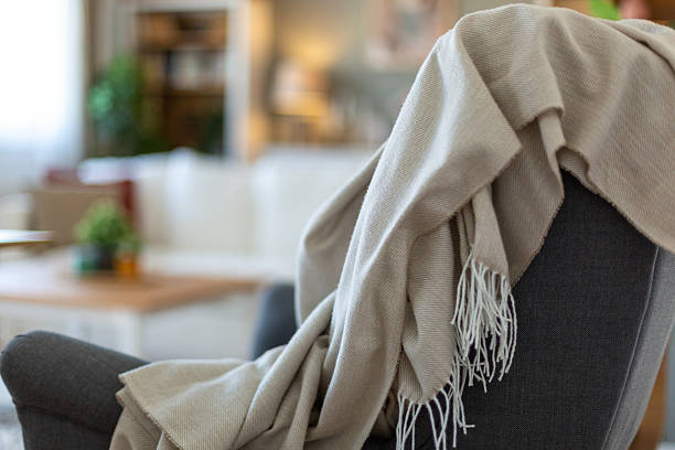 istock Gray armchair and cozy blanket 2209724401
