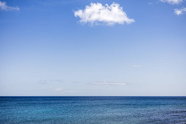 Single cloud over the horizon of the Atlantic Ocean seen from the coast of the Canary Island Lanzarote