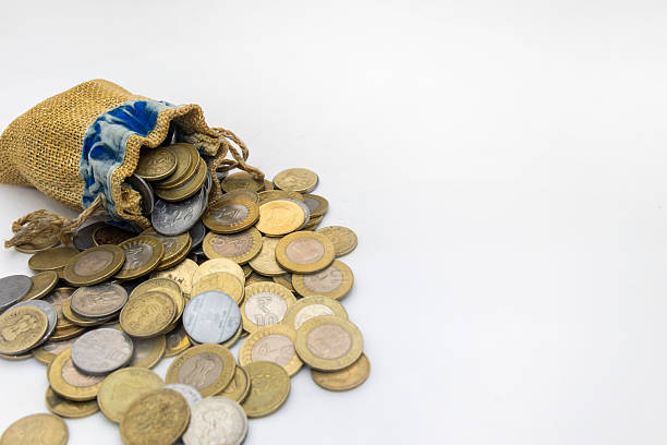 Top view of various Indian ten rupee coins background