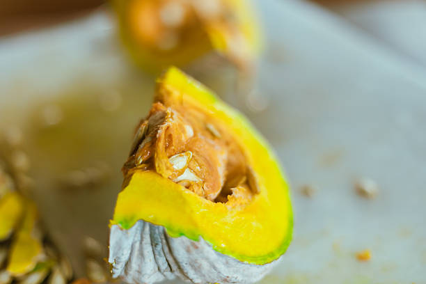 Slice of yellow pumpkin in the kitchen
