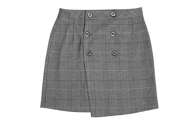 istock Gray checkered skirt with buttons isolated on white background 2209745349