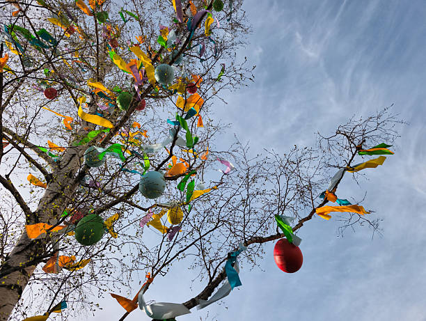 istock Easter tree decorated with colorful eggs and ribbons in prague 2209747415