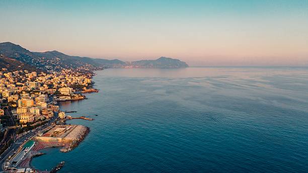 istock Genoa coastline at sunset with pastel sky. 2209757684