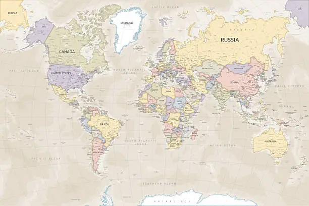 Mapa del mundo político vectorial con nombres de países y fronteras Mapa del mundo político vectorial con nombres de países y fronteras