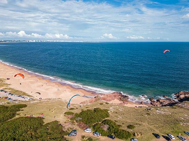 istock Aerial view of Punta del Este beach with paragliders. 2209762621