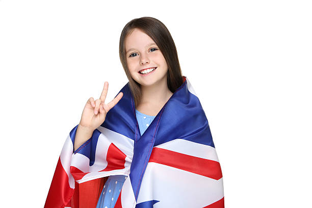Woman wrapped in United Kingdom flag