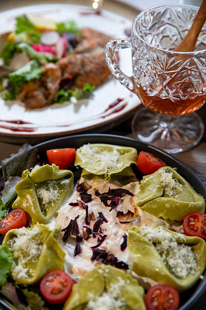 Italian tortellini made with spinach and ricotta sauce