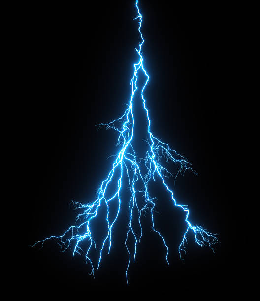 Isolated lighting power strike shapes black backgrounds 3d rendering