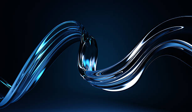istock 3d abstract liquid glass transparent ribbon wave line on dark blue background. Render gradient water tape, fluid flow curve shape with flare and light refraction on neon black bg 2209771494
