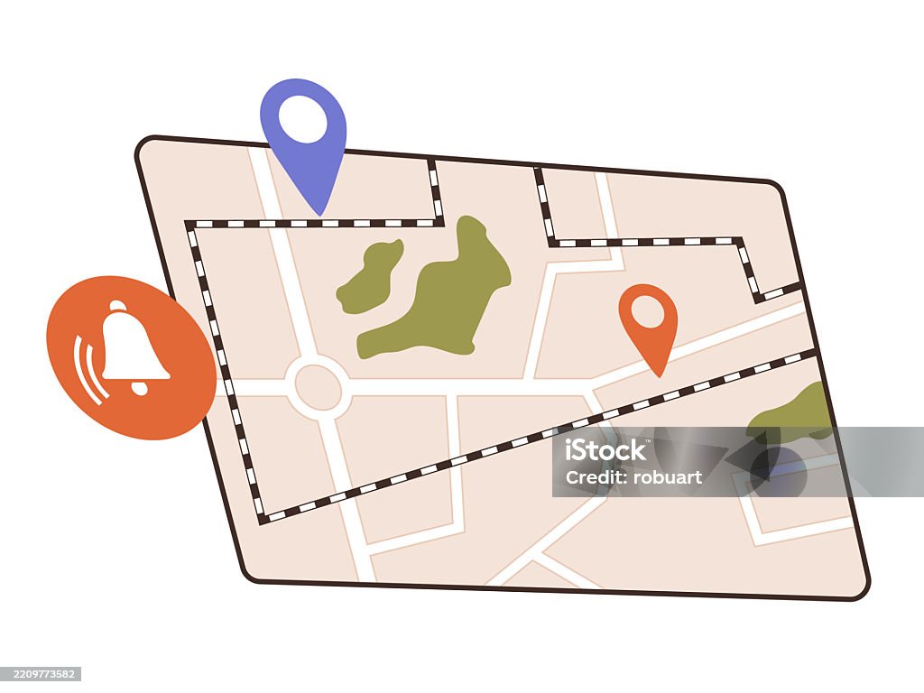 Simplified Map With Location Markers And Notification Symbol Stock ...