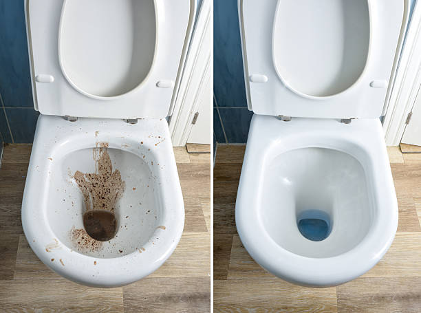 istock Difference between clean and dirty toilet bowl in a bathroom 2209777340