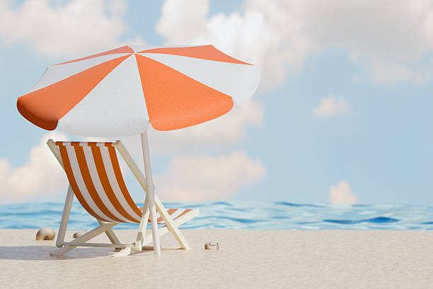 istock Beach relaxation with umbrella and chair. 3d rendering 2209785737