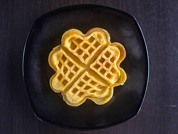 Love Heart Waffle On A Plate. Dessert Foo Menu. Top View.