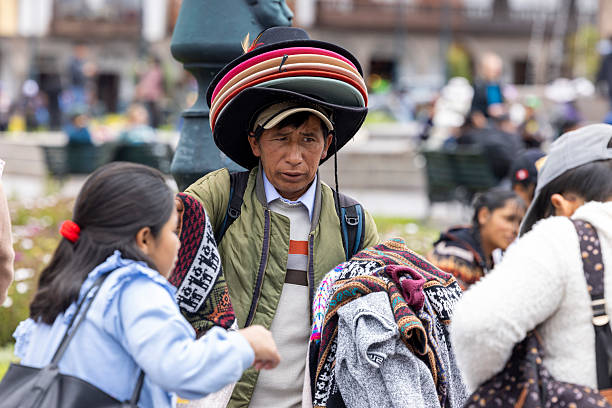 An indigenous Quechua man in traditional dress in a rural community in the Sacred Valley. Cusco, Peru