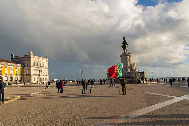 LISBON, PORTUGAL - NOVEMBER 21, 2018: Statue of King Jose I on the Commerce square (Praca do Comercio)