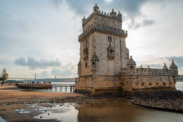 Historical Belem Tower in the city of Lisbon, Portugal, at night.