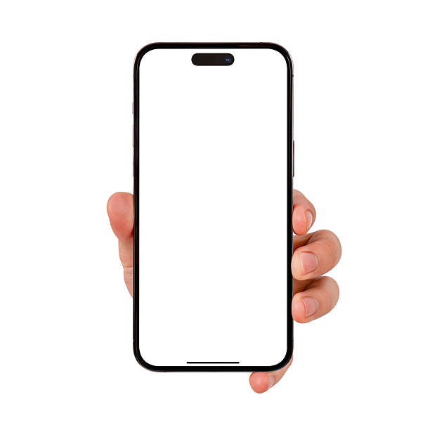 istock Hand showing smartphone with blank screen isolated on white background. High quality studio shot. Concept for technology, business, finance and advertising. 2209843219