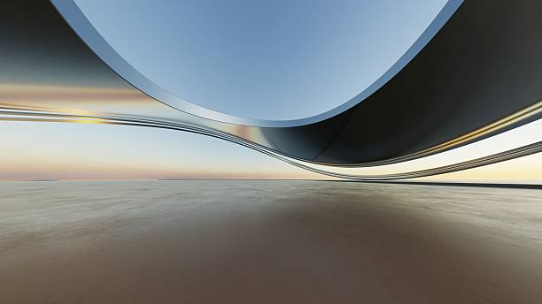 istock 3d illustration of abstract minimal architecture background, geometric architectural with chrome or metallic curve design, Car presentation 2209844557
