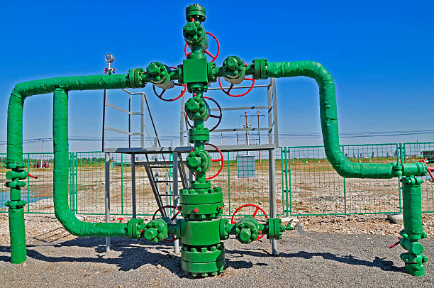 The oil drill pipes and valves