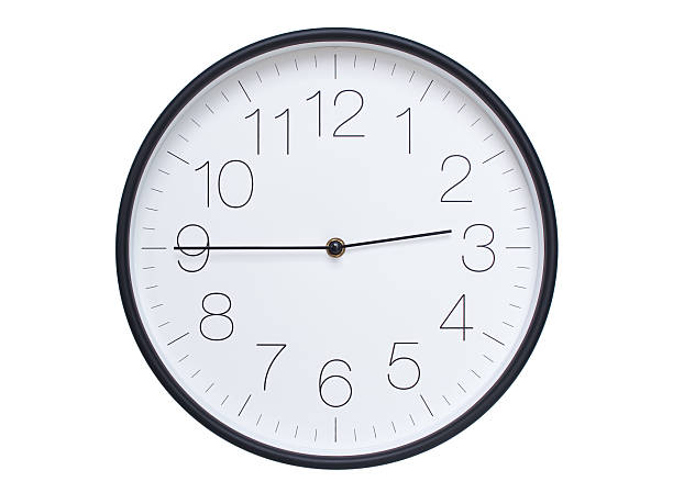 Simple wall clock with black frame and white face displaying 02:45 or 14:45. Ideal for time, schedule, and punctuality themes.