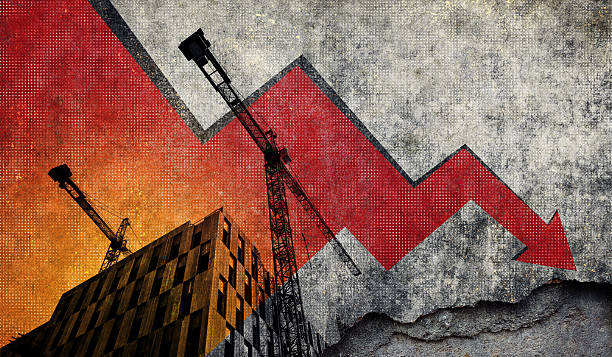 istock Market collapse: the housing crisis illustrated through crumbling foundations and plummeting indicators 2209850324