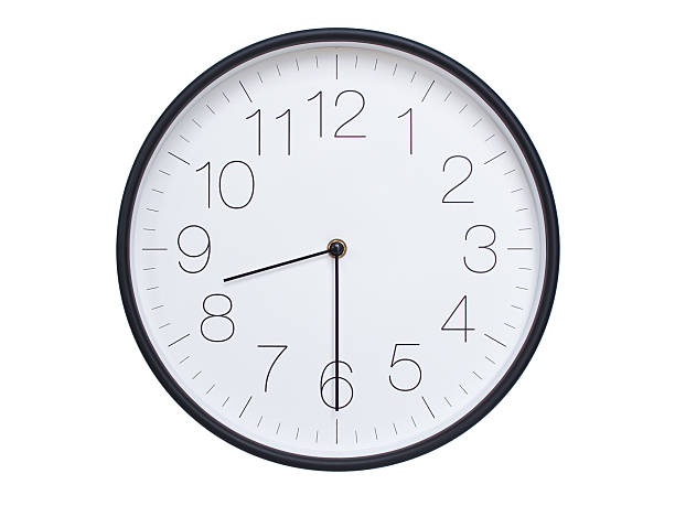 istock Simple wall clock with black frame and white face displaying 08:30 or 20:30. Ideal for time, schedule, and punctuality themes. 2209850565
