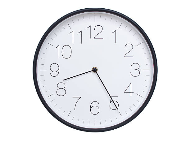 istock Simple wall clock with black frame and white face displaying 08:25 or 20:25. Ideal for time, schedule, and punctuality themes. 2209850568