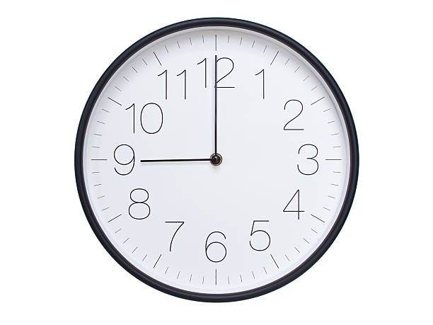 istock Simple wall clock with black frame and white face displaying 09:00 or 21:00. Ideal for time, schedule, and punctuality themes. 2209850582