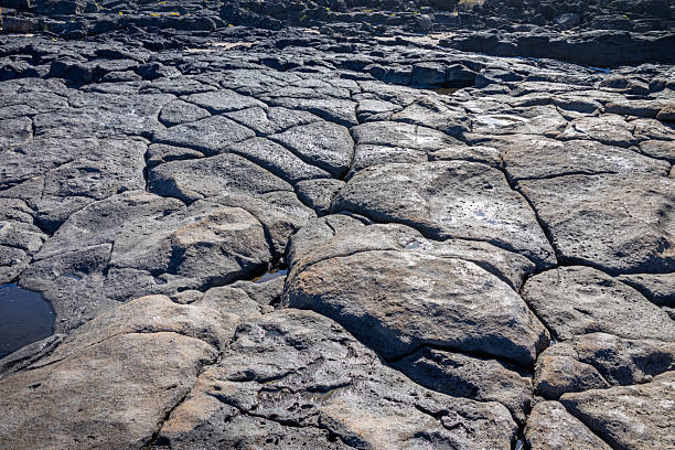 Weathered Lava Field Near Lanzarote’s Coast near La Santa – A textured expanse of aged volcanic rock, gently fractured by time and erosion. The dark, porous surface shows subtle patterns from two centuries of exposure to wind and sea air,