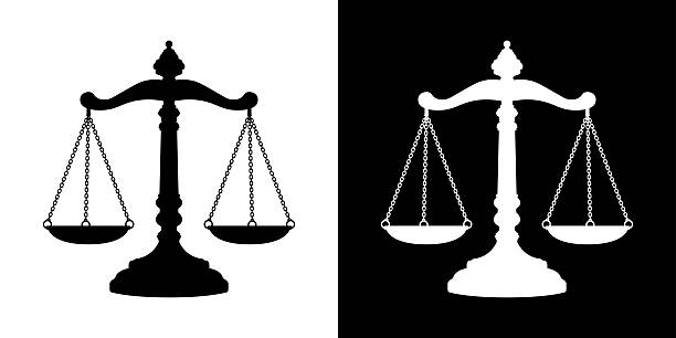 Clean and minimalistic black and white graphic of a scale, concepts of balance, justice, and decision making. For legal, business, or philosophical themes.