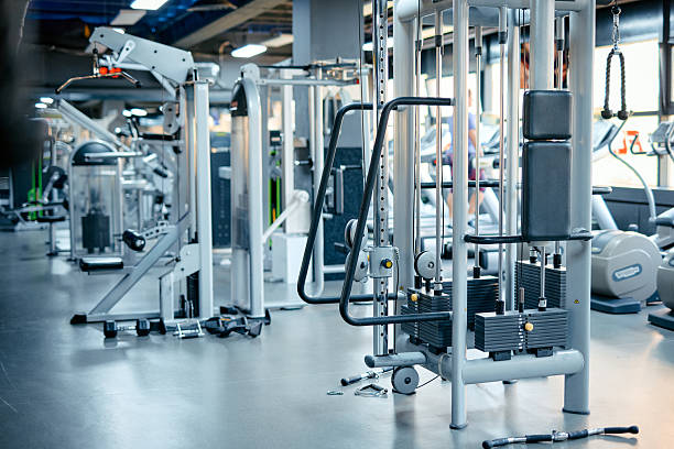 barbell discs in  an athletic gym