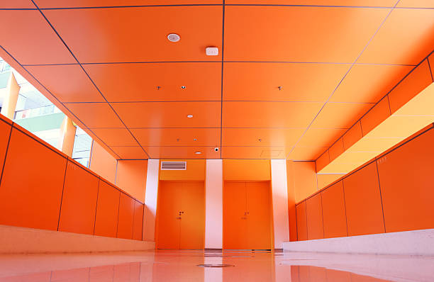 Interior of office building with Orange wall
