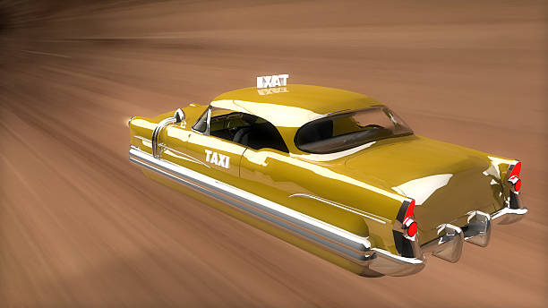 The pilot driver of the futuristic space taxi flying through the desert continues on his way quickly. / You can see the animation movie of this image from my iStock video portfolio. Video number: 2208852930