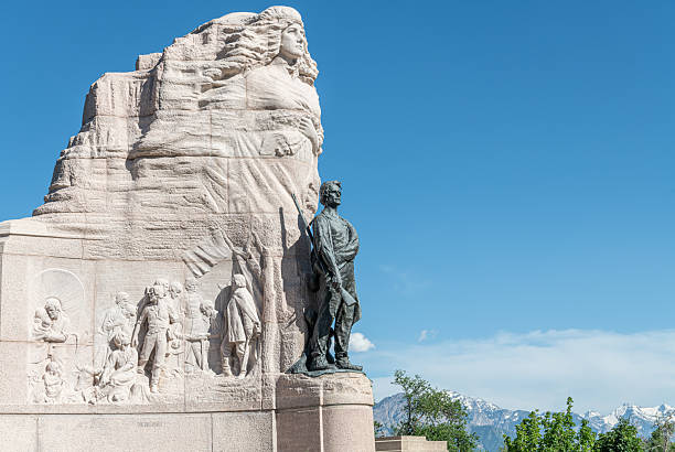 Salt Lake City, Utah - June 8 2024; Mormon Battalion Monument on the Philo T Farnsworth Promenade