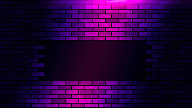 istock Brick wall pattern blue and purple Grainy noise texture background, empty dark scene, neon, spotlights reflection on the floor, studio room for text, and display products. illustration 2209883672