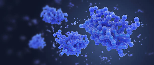 istock Group of biological cell structures on defocused dark background 2209889804