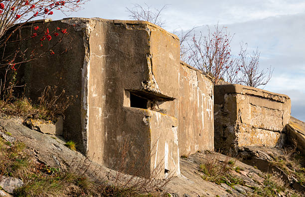 Abandoned rangefinder pavilion of the coastal artillery battery. Fort Rif on Kotlin Island, Kronstadt