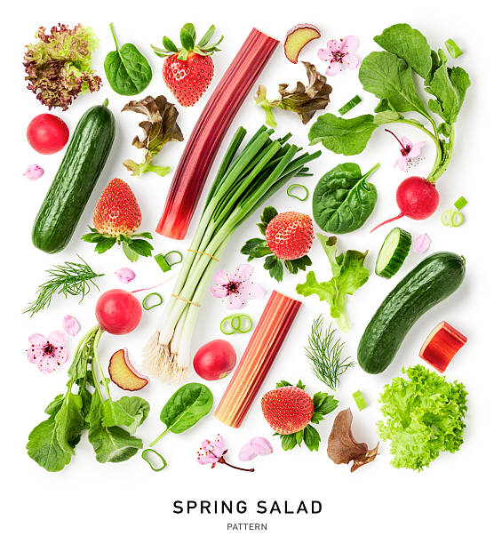 istock Berries, vegetables, herbs spring salad photography isolated on white background 2209911623